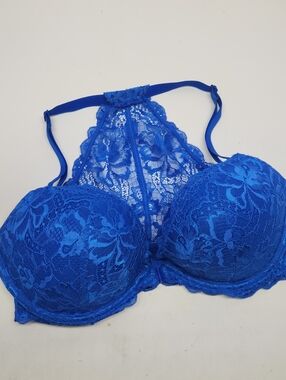 PINK Victoria's Secret Royal Blue Lace Racerback Push-Up Bra